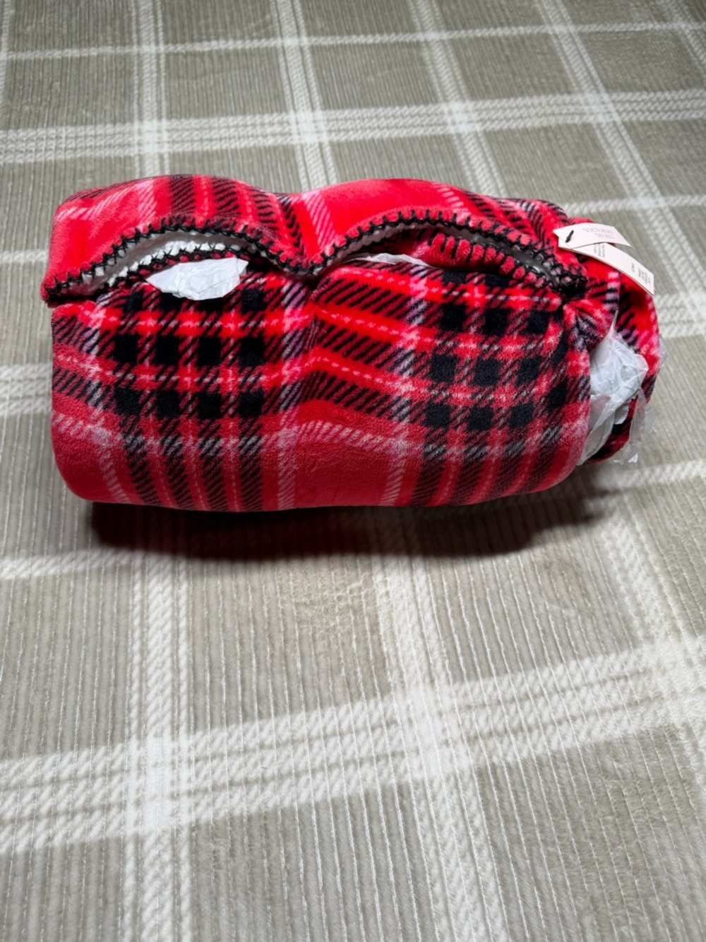Victoria's Secret Red and Black Plaid Fleece Throw